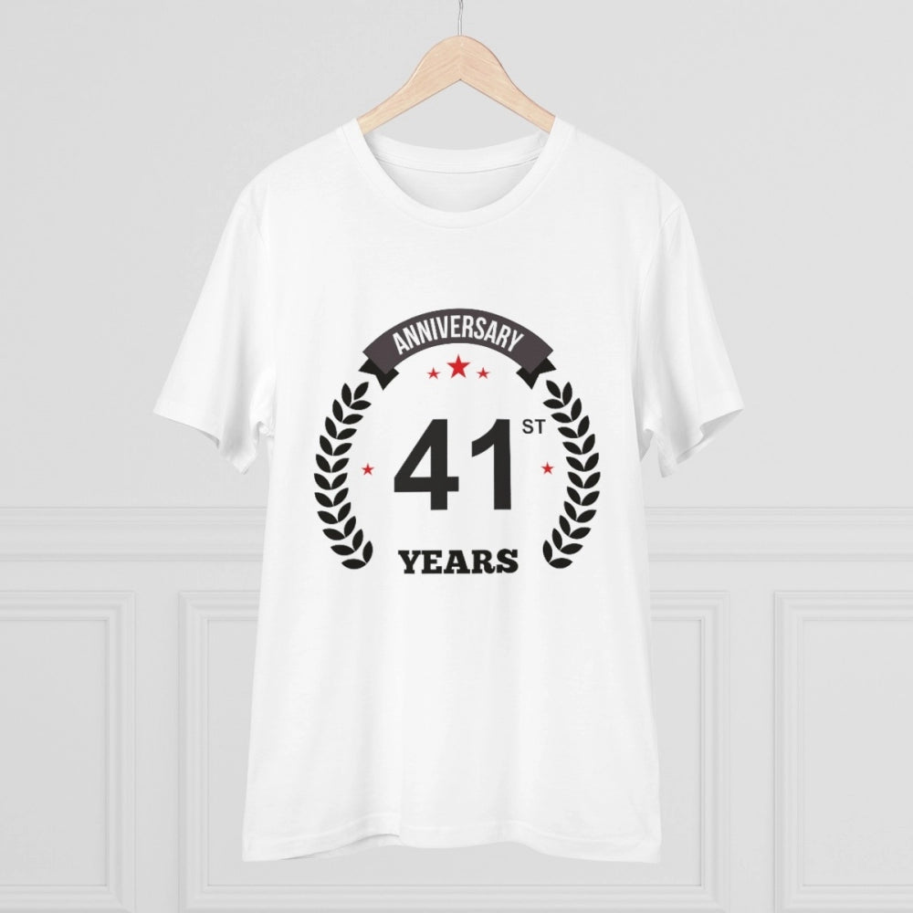Men's PC Cotton 41st Anniversary Printed T Shirt (Color: White, Thread Count: 180GSM)