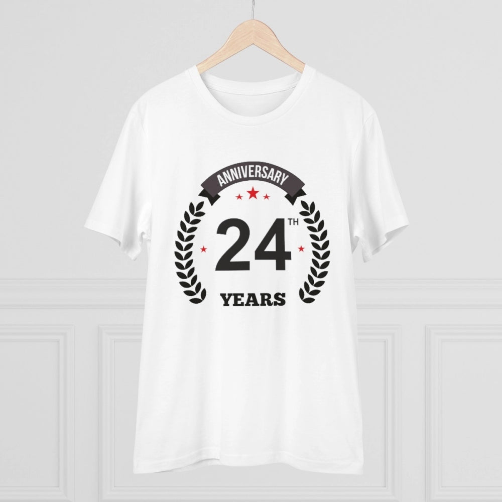 Men's PC Cotton 24th Anniversary Printed T Shirt (Color: White, Thread Count: 180GSM)