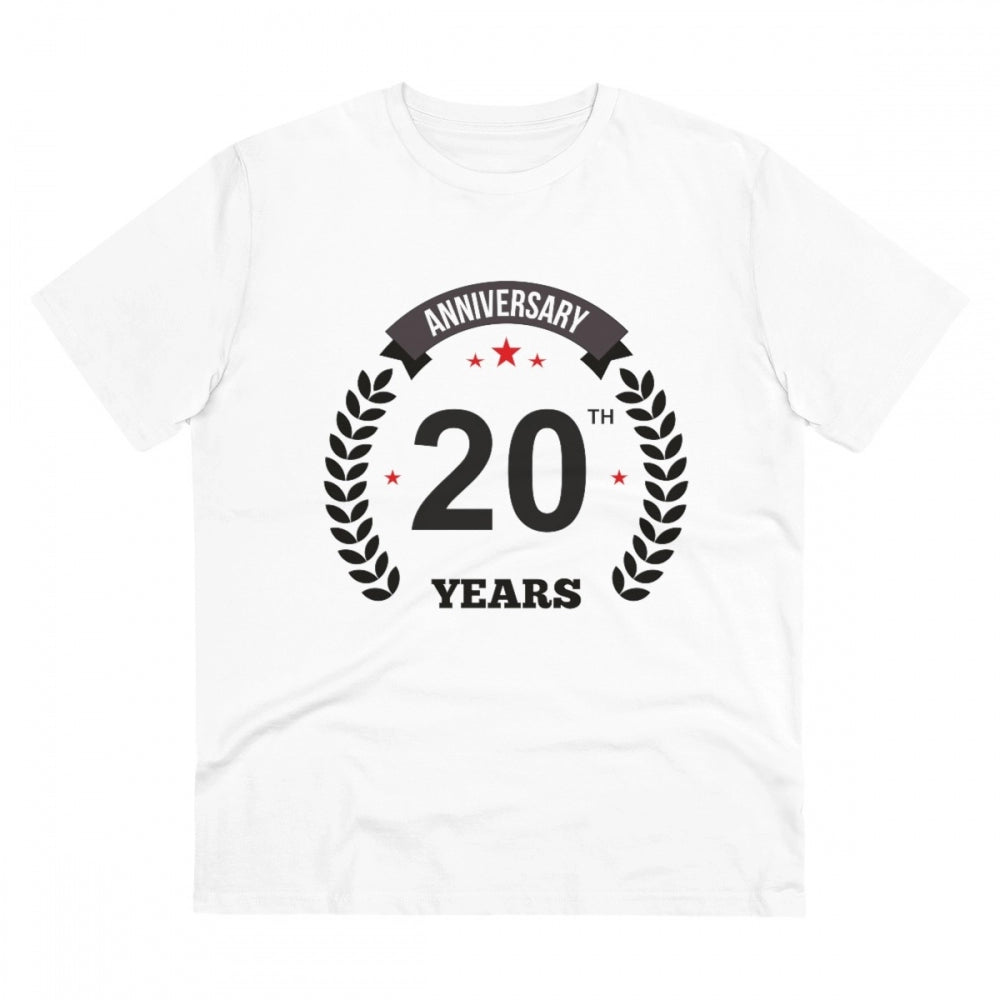Men's PC Cotton 20th Anniversary Printed T Shirt (Color: White, Thread Count: 180GSM)