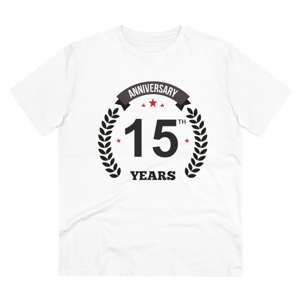 Men's PC Cotton 15th Anniversary Printed T Shirt (Color: White, Thread Count: 180GSM)