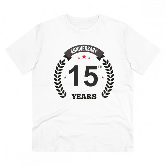 Men's PC Cotton 15th Anniversary Printed T Shirt (Color: White, Thread Count: 180GSM)