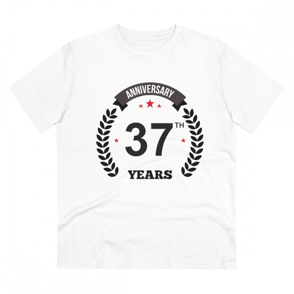 Men's PC Cotton 37th Anniversary Printed T Shirt (Color: White, Thread Count: 180GSM)
