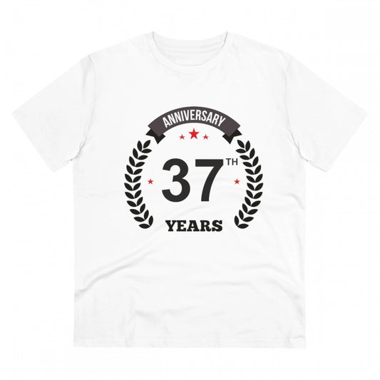 Men's PC Cotton 37th Anniversary Printed T Shirt (Color: White, Thread Count: 180GSM)