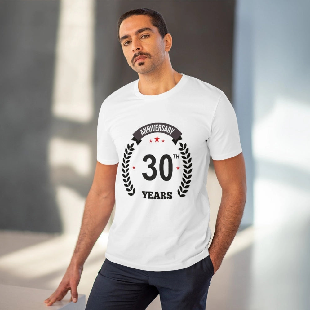 Men's PC Cotton 30th Anniversary Printed T Shirt (Color: White, Thread Count: 180GSM)