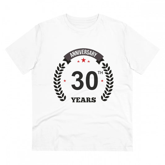 Men's PC Cotton 30th Anniversary Printed T Shirt (Color: White, Thread Count: 180GSM)