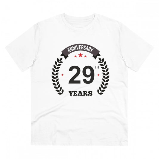Men's PC Cotton 29th Anniversary Printed T Shirt (Color: White, Thread Count: 180GSM)