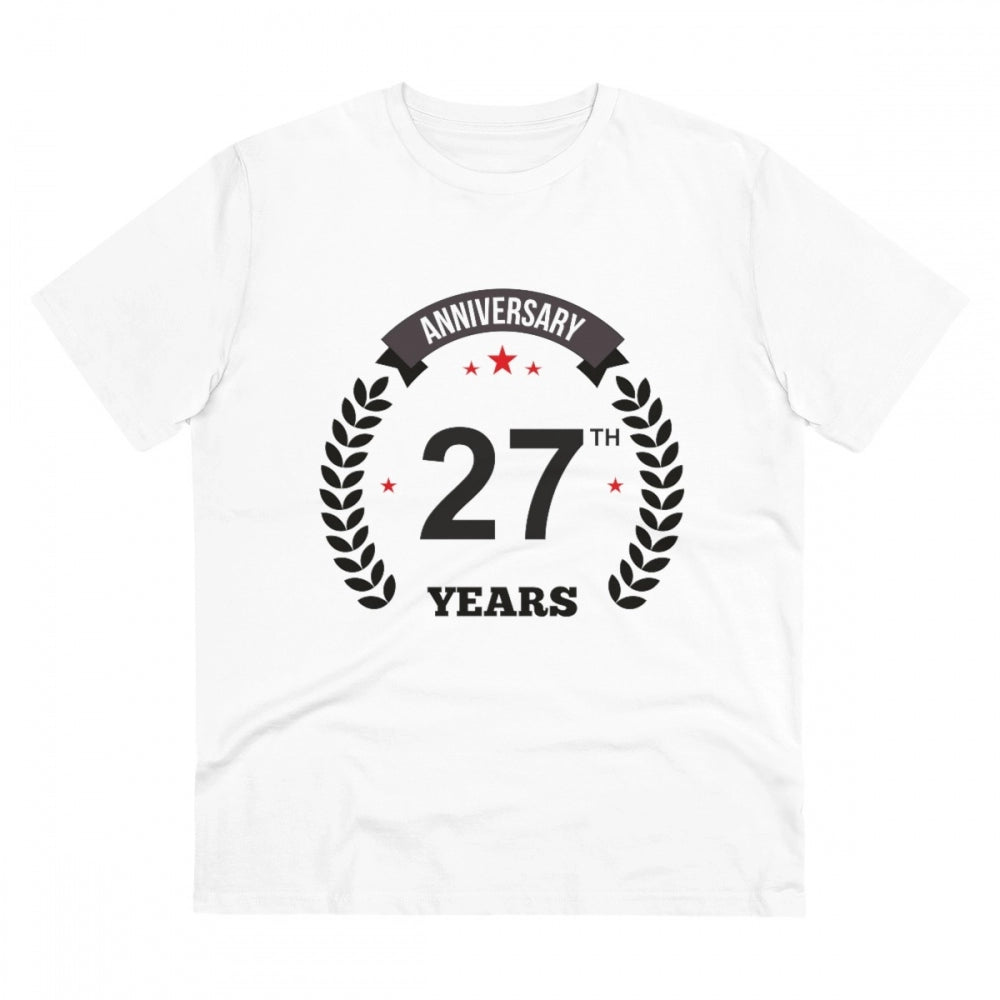 Men's PC Cotton 27th Anniversary Printed T Shirt (Color: White, Thread Count: 180GSM)