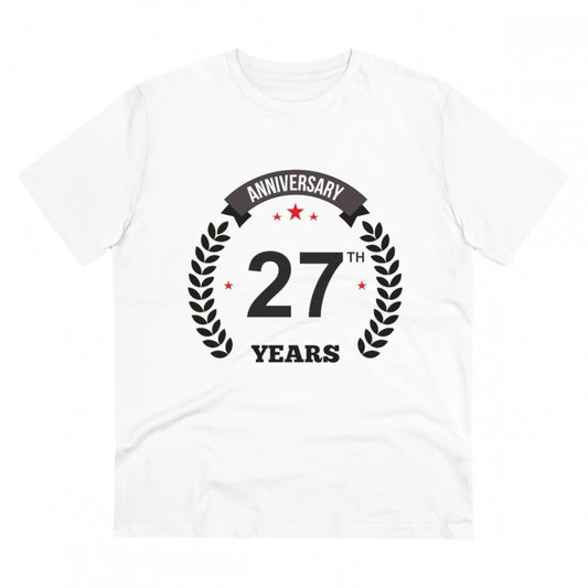 Men's PC Cotton 27th Anniversary Printed T Shirt (Color: White, Thread Count: 180GSM)