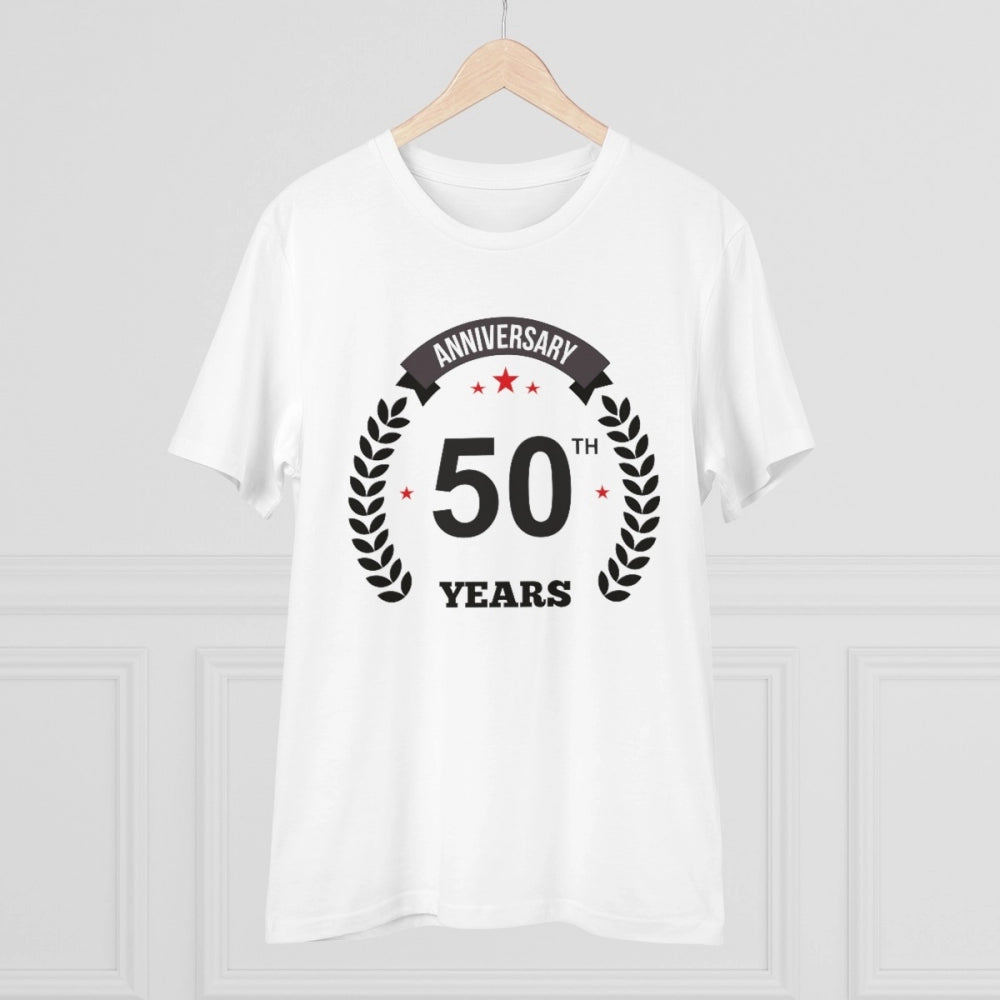 Men's PC Cotton 50th Anniversary Printed T Shirt (Color: White, Thread Count: 180GSM)