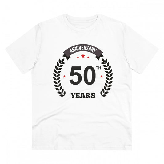 Men's PC Cotton 50th Anniversary Printed T Shirt (Color: White, Thread Count: 180GSM)