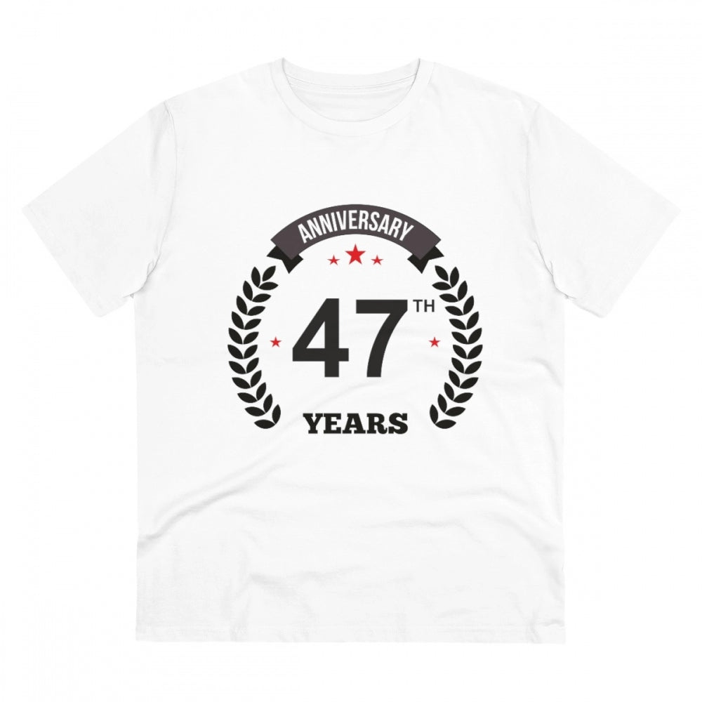 Men's PC Cotton 47th Anniversary Printed T Shirt (Color: White, Thread Count: 180GSM)