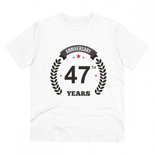 Men's PC Cotton 47th Anniversary Printed T Shirt (Color: White, Thread Count: 180GSM)