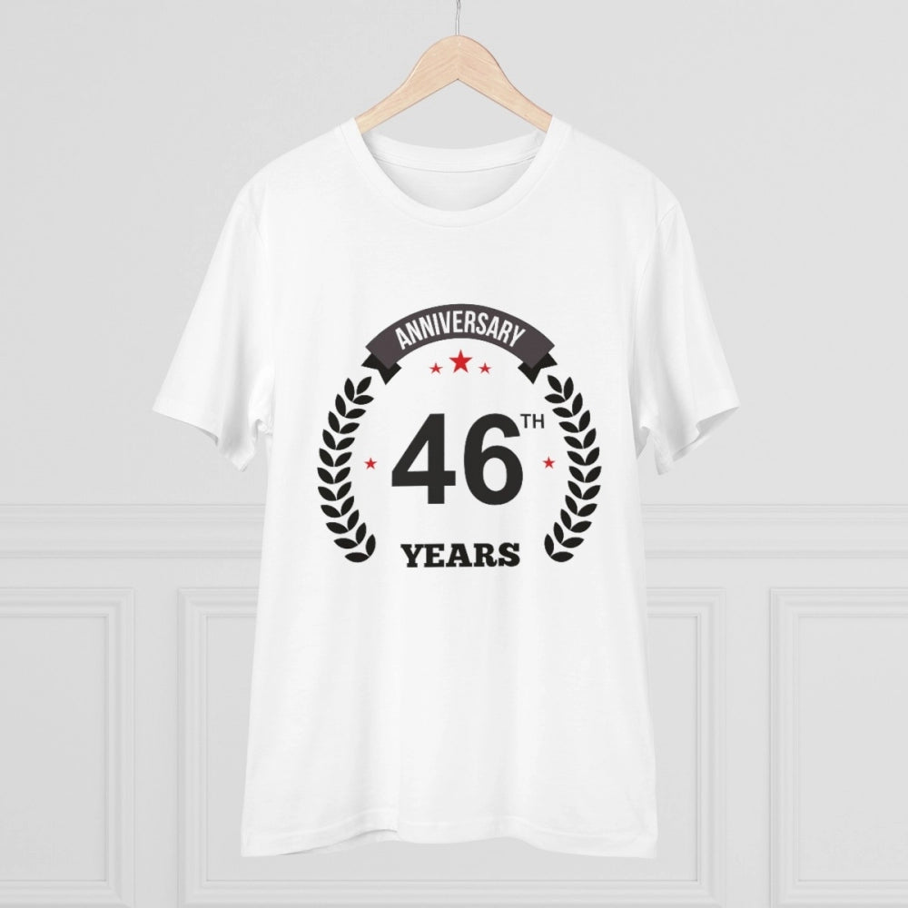 Men's PC Cotton 46th Anniversary Printed T Shirt (Color: White, Thread Count: 180GSM)