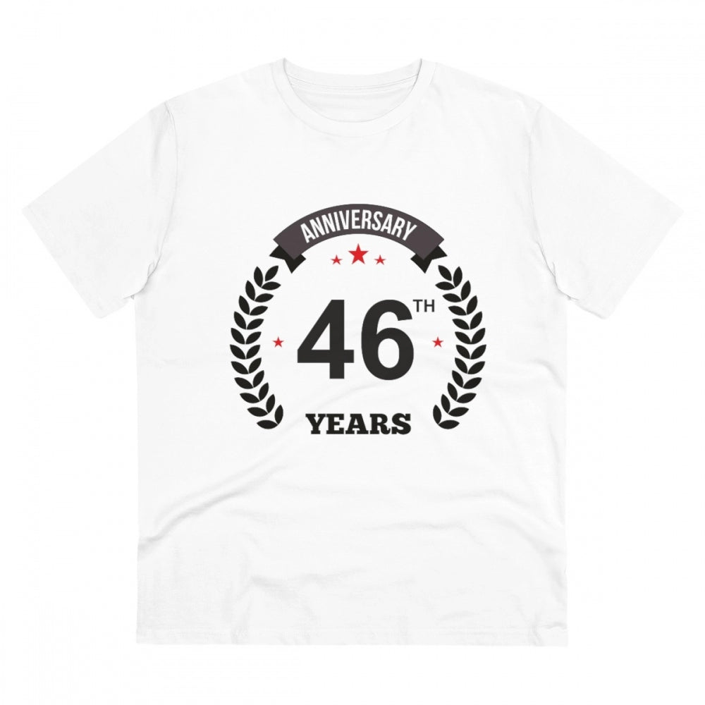 Men's PC Cotton 46th Anniversary Printed T Shirt (Color: White, Thread Count: 180GSM)