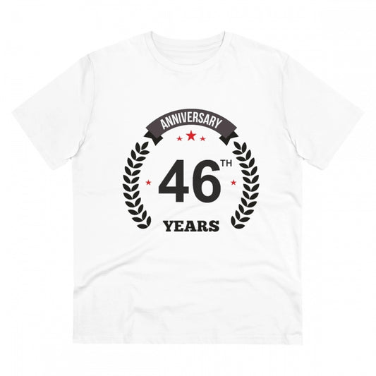 Men's PC Cotton 46th Anniversary Printed T Shirt (Color: White, Thread Count: 180GSM)