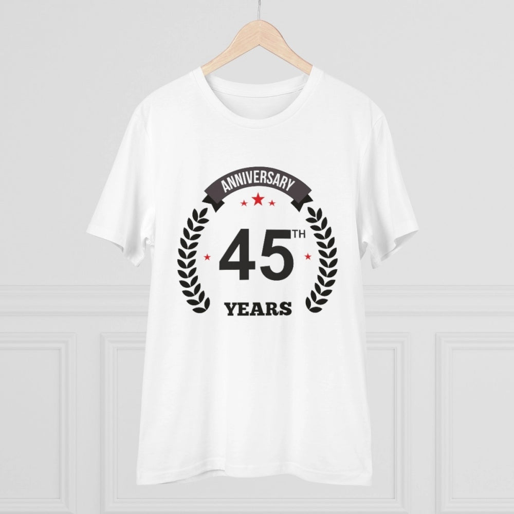 Men's PC Cotton 45th Anniversary Printed T Shirt (Color: White, Thread Count: 180GSM)