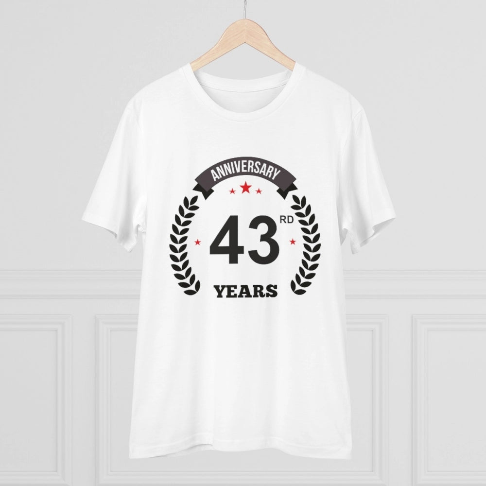 Men's PC Cotton 43rd Anniversary Printed T Shirt (Color: White, Thread Count: 180GSM)