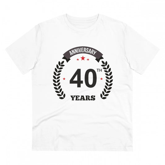 Men's PC Cotton 40th Anniversary Printed T Shirt (Color: White, Thread Count: 180GSM)