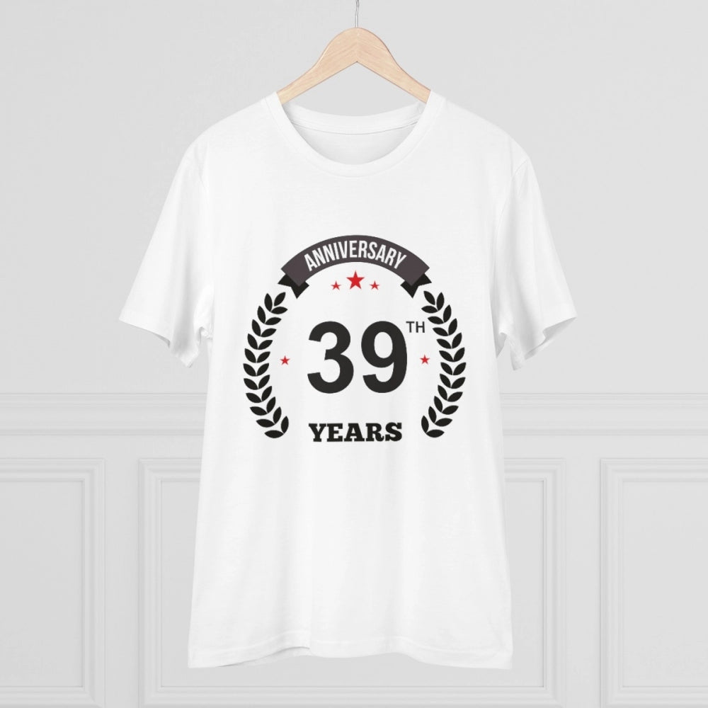 Men's PC Cotton 39th Anniversary Printed T Shirt (Color: White, Thread Count: 180GSM)