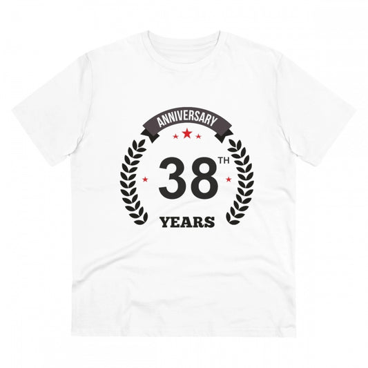 Men's PC Cotton 38th Anniversary Printed T Shirt (Color: White, Thread Count: 180GSM)