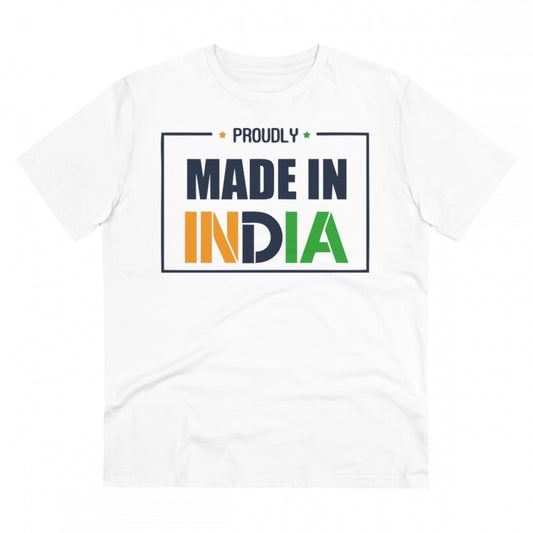 Men's PC Cotton Made In India Printed T Shirt (Color: White, Thread Count: 180GSM)