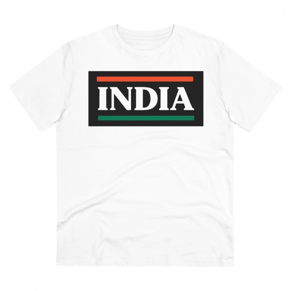 Men's PC Cotton India Printed T Shirt (Color: White, Thread Count: 180GSM)