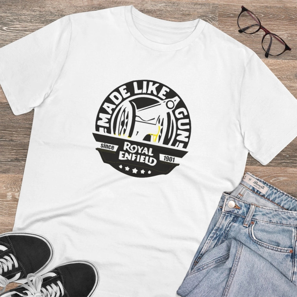 Men's PC Cotton Bike Ride Design Printed T Shirt (Color: White, Thread Count: 180GSM)