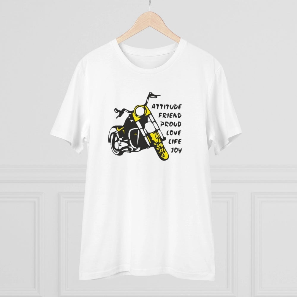 Men's PC Cotton Bike Ride Design Printed T Shirt (Color: White, Thread Count: 180GSM)