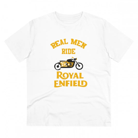 Men's PC Cotton Bike Ride Design Printed T Shirt (Color: White, Thread Count: 180GSM)