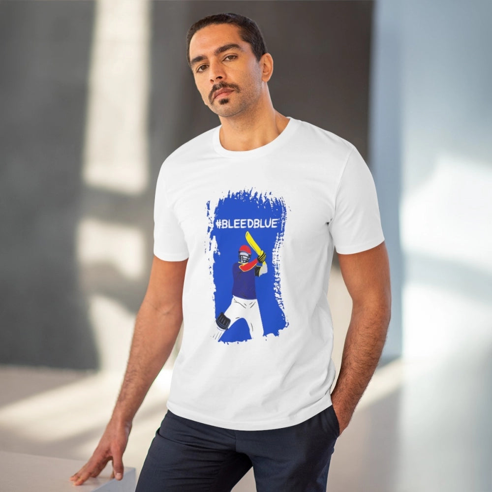 Men's PC Cotton Cricket Design Printed T Shirt (Color: White, Thread Count: 180GSM)