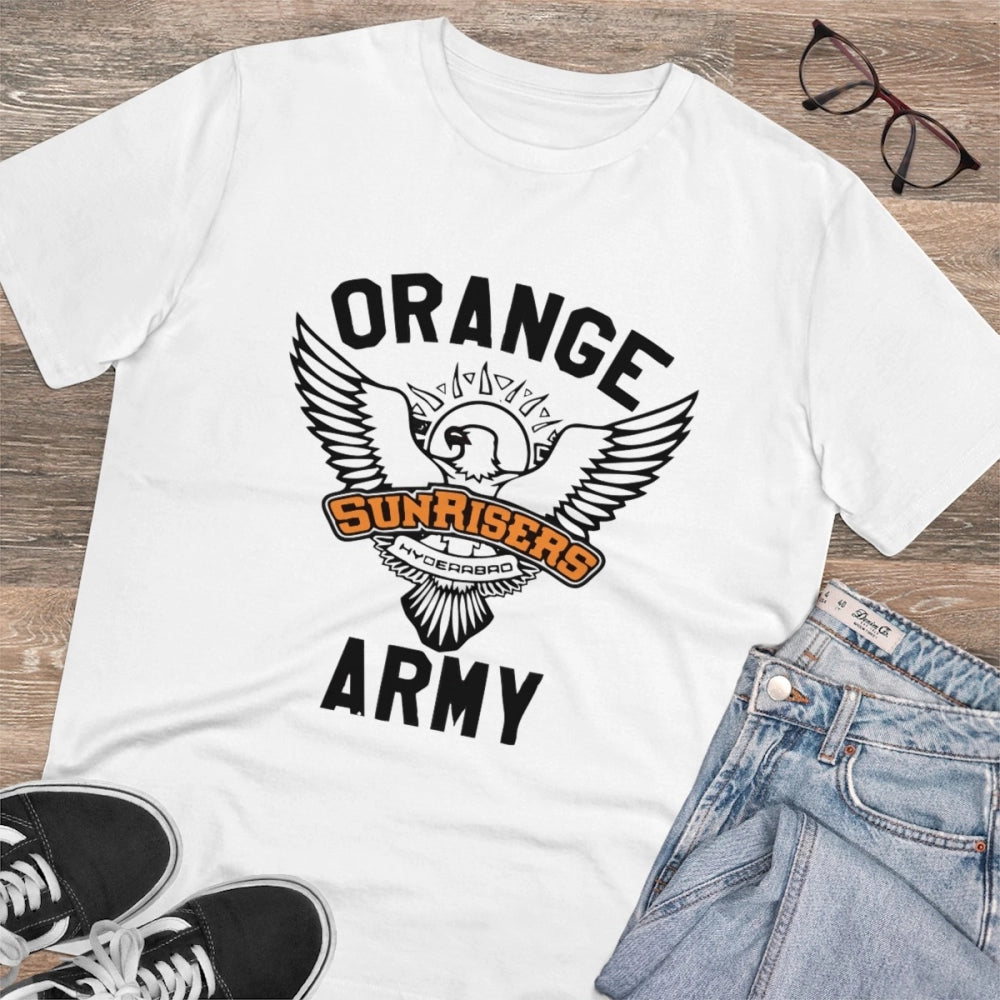 Men's PC Cotton Cricket Design Printed T Shirt (Color: White, Thread Count: 180GSM)