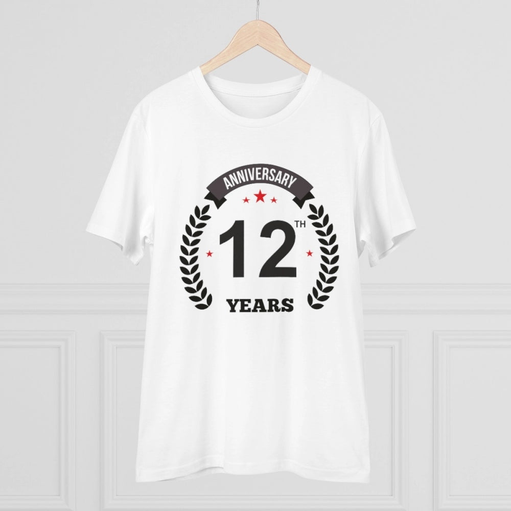 Men's PC Cotton 12th Anniversary Printed T Shirt (Color: White, Thread Count: 180GSM)