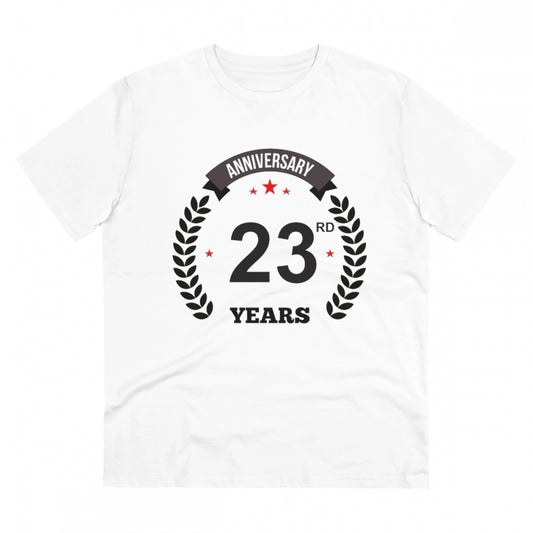 Men's PC Cotton 23rd Anniversary Printed T Shirt (Color: White, Thread Count: 180GSM)