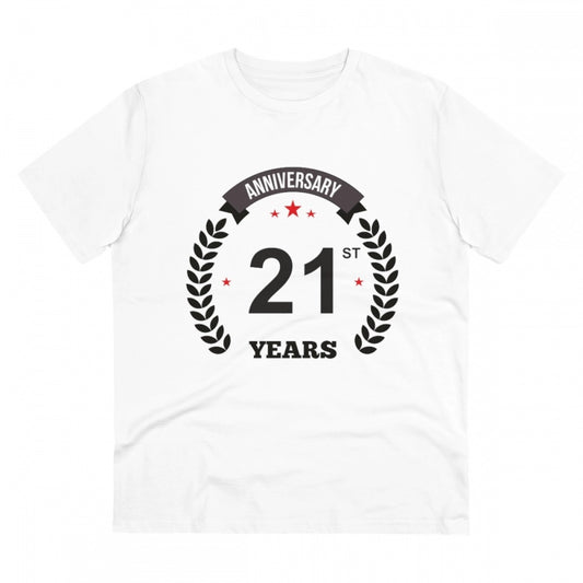 Men's PC Cotton 21st Anniversary Printed T Shirt (Color: White, Thread Count: 180GSM)