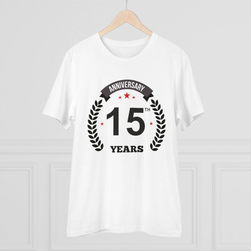 Men's PC Cotton 15th Anniversary Printed T Shirt (Color: White, Thread Count: 180GSM)