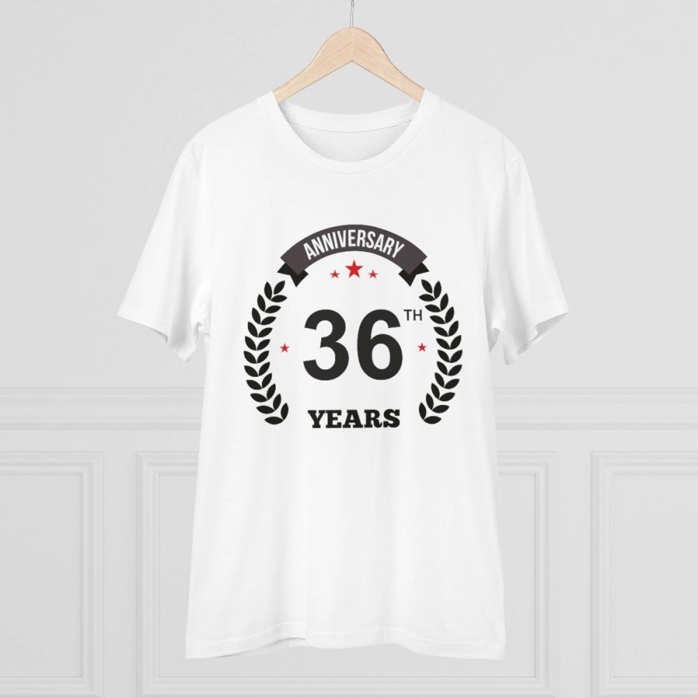 Men's PC Cotton 36th Anniversary Printed T Shirt (Color: White, Thread Count: 180GSM)