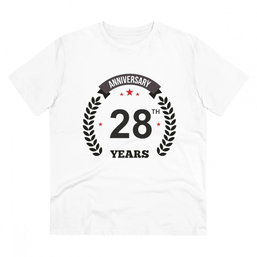 Men's PC Cotton 28th Anniversary Printed T Shirt (Color: White, Thread Count: 180GSM)