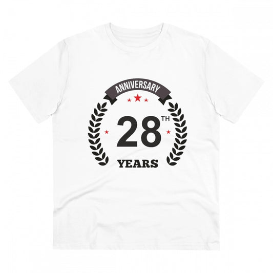 Men's PC Cotton 28th Anniversary Printed T Shirt (Color: White, Thread Count: 180GSM)