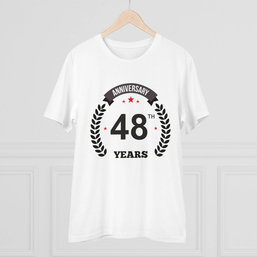 Men's PC Cotton 48th Anniversary Printed T Shirt (Color: White, Thread Count: 180GSM)