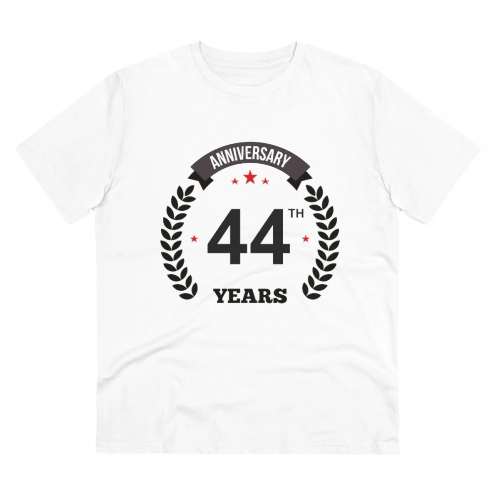 Men's PC Cotton 44th Anniversary Printed T Shirt (Color: White, Thread Count: 180GSM)