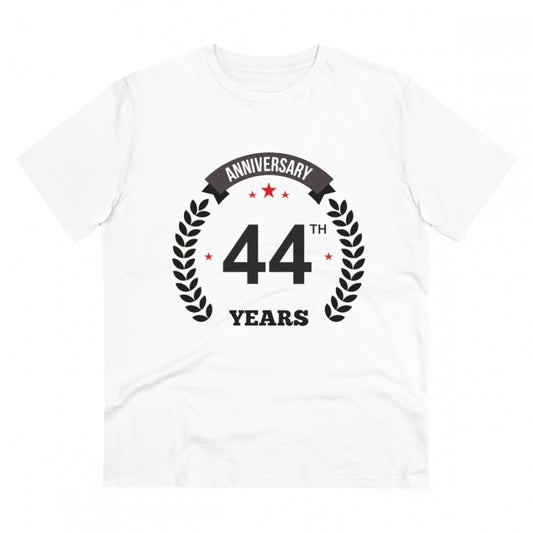 Men's PC Cotton 44th Anniversary Printed T Shirt (Color: White, Thread Count: 180GSM)