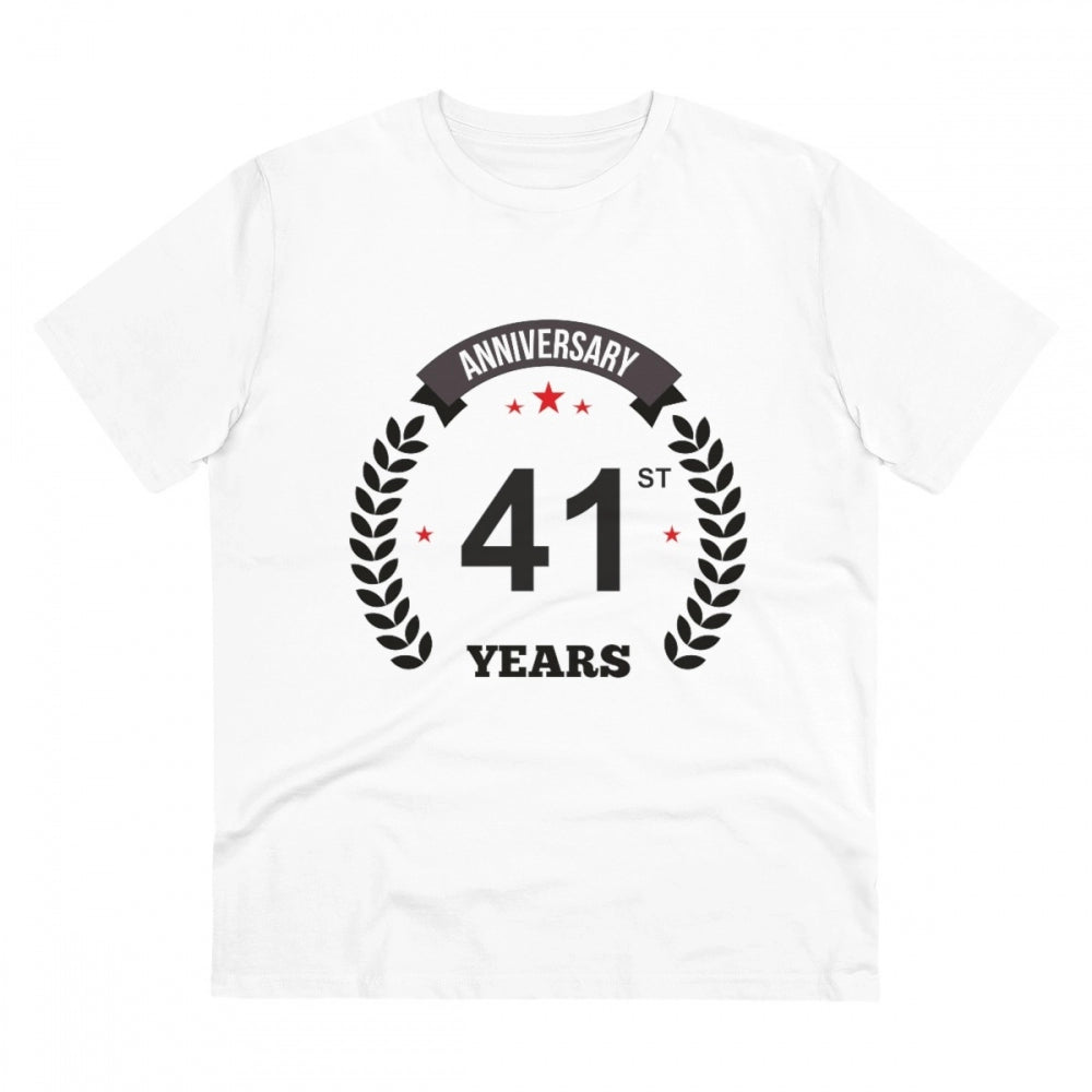 Men's PC Cotton 41st Anniversary Printed T Shirt (Color: White, Thread Count: 180GSM)