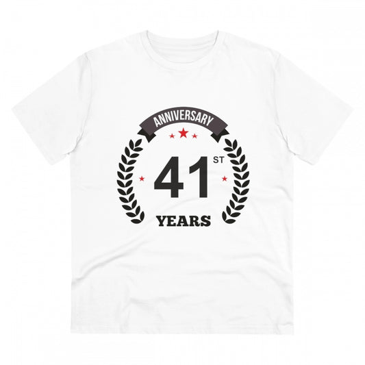 Men's PC Cotton 41st Anniversary Printed T Shirt (Color: White, Thread Count: 180GSM)