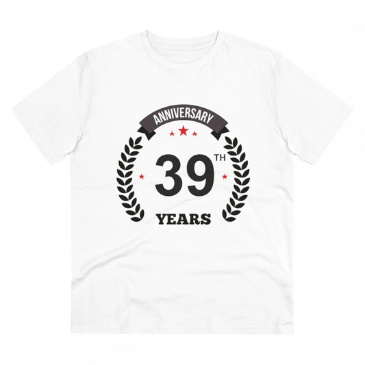 Men's PC Cotton 39th Anniversary Printed T Shirt (Color: White, Thread Count: 180GSM)