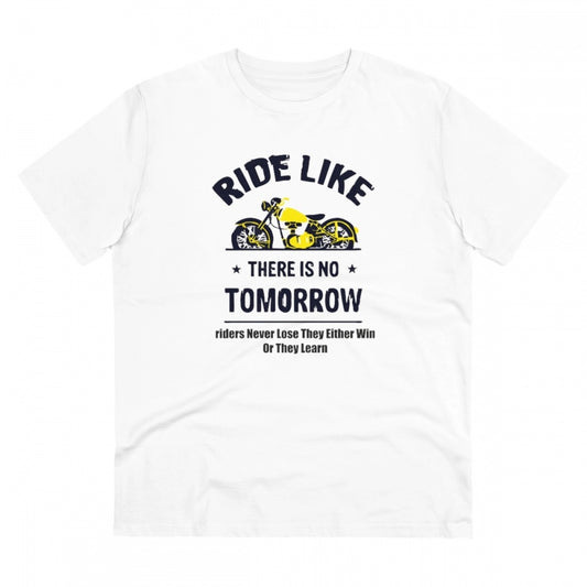 Men's PC Cotton Bike Ride Design Printed T Shirt (Color: White, Thread Count: 180GSM)