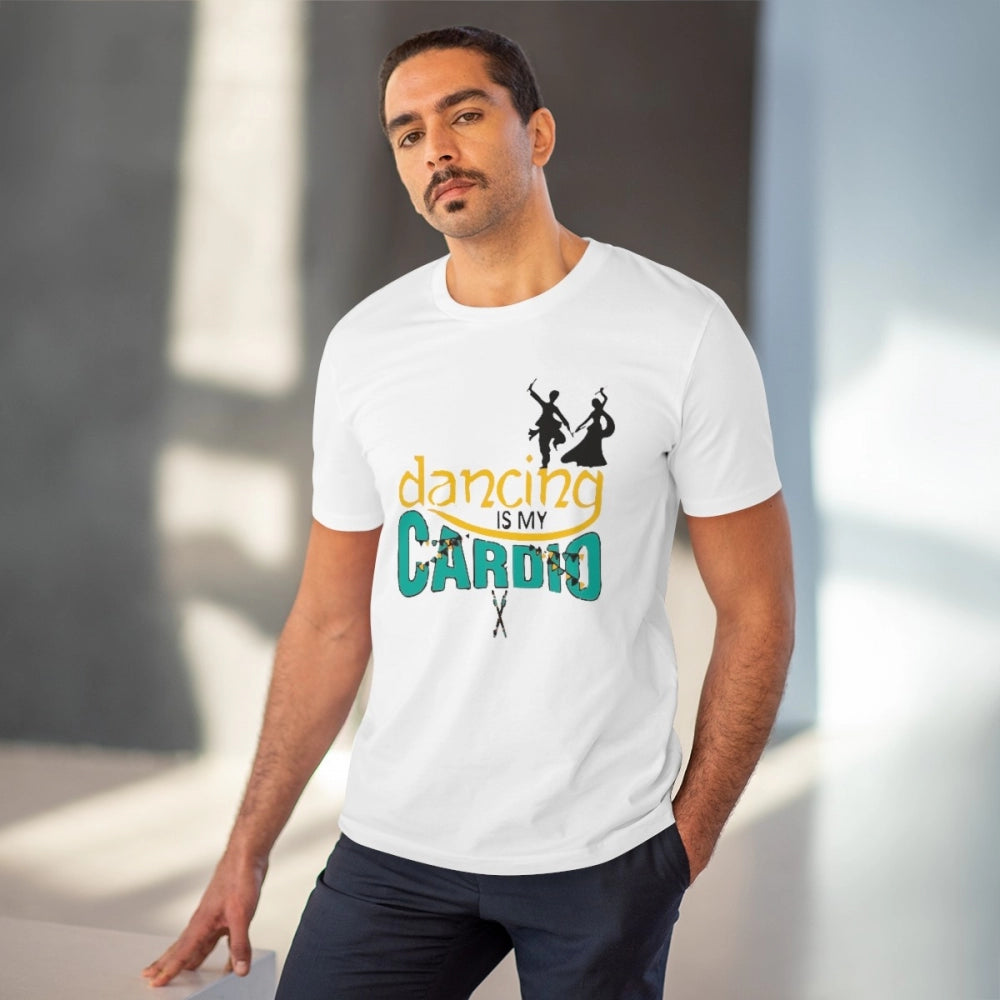 Men's PC Cotton Dancing Is My Cardio Printed T Shirt (Color: White, Thread Count: 180GSM)