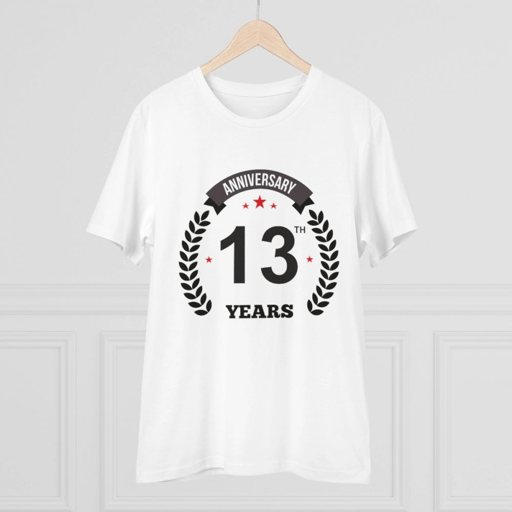 Men's PC Cotton 13th Anniversary Printed T Shirt (Color: White, Thread Count: 180GSM)