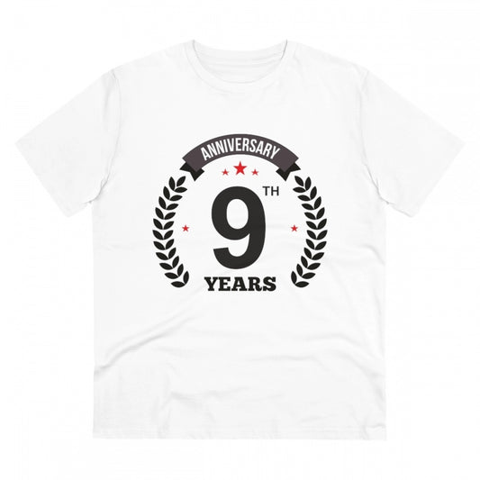 Men's PC Cotton 9th Anniversary Printed T Shirt (Color: White, Thread Count: 180GSM)