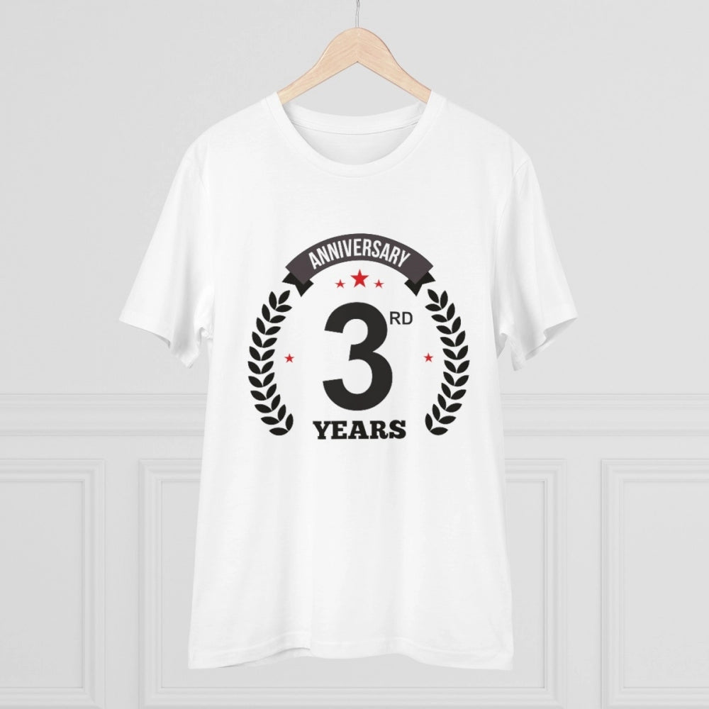 Men's PC Cotton 3rd Anniversary Printed T Shirt (Color: White, Thread Count: 180GSM)