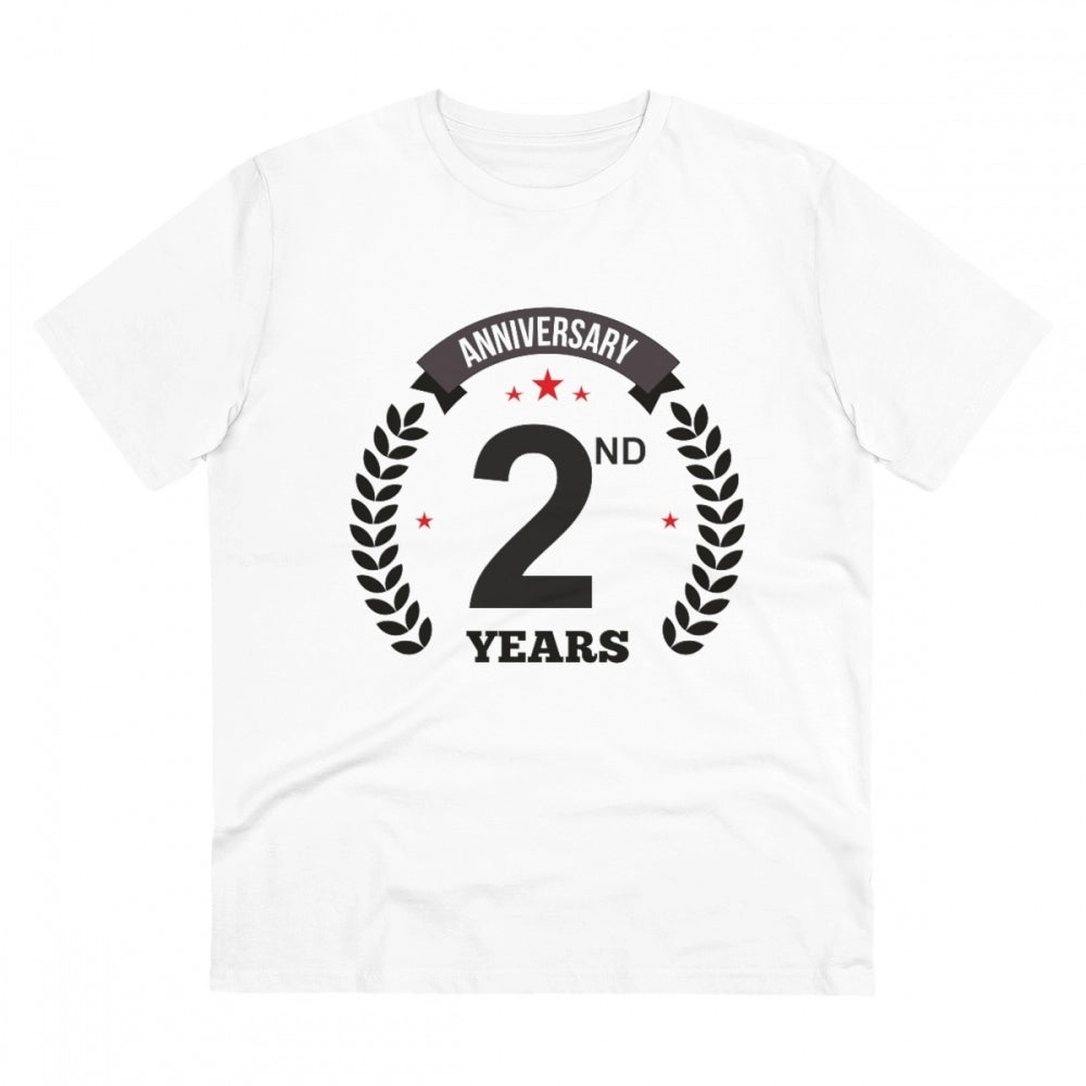 Men's PC Cotton 2nd Anniversary Printed T Shirt (Color: White, Thread Count: 180GSM)